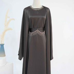 LR806  Elegant Abaya Two-Piece Set + Crystal Chain