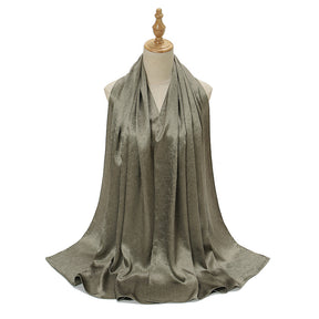 YW305  Malaysia new imitation silk smooth satin long scarf shawl pleated satin grab head covering scarf lady