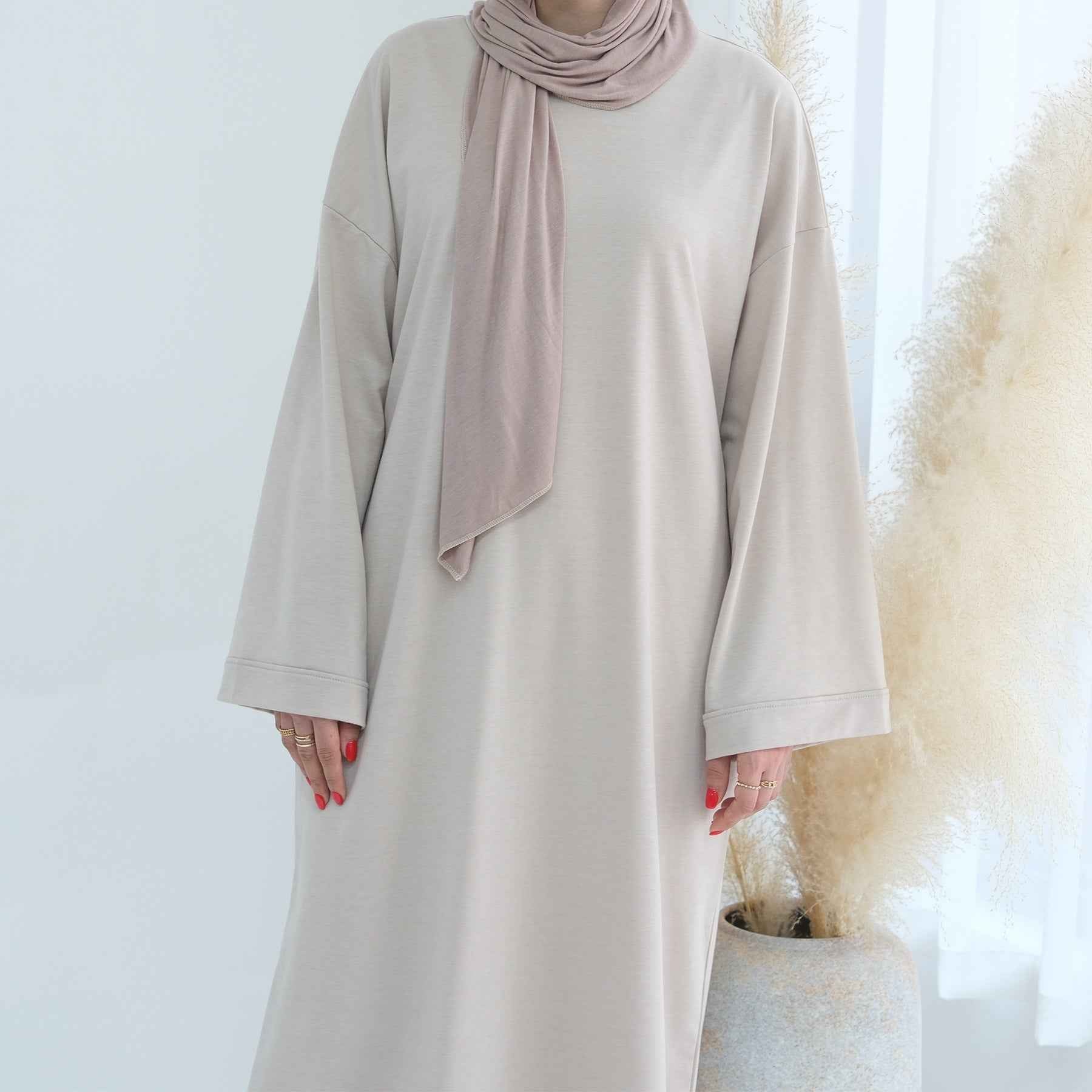 LR737  Plain Hooded Sweatshirt Abaya Dress