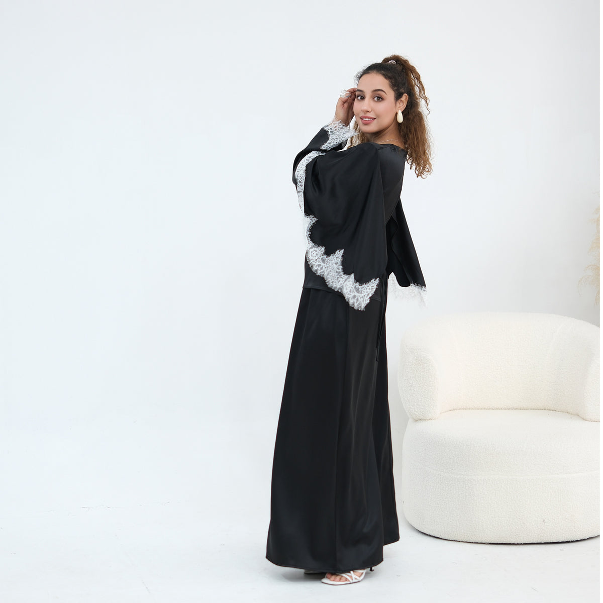 LR1178  Lace-Trim Polyester Top with Shawl & Skirt Set - Sold Separately