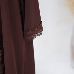 LR1191  Plain Nida Gold Foil Lace Open Abaya + Inner Layer + Hijab Set