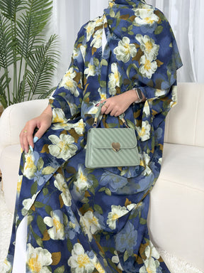 SMYH  Art Print Batwing Sleeve Cardigan Loose Abaya