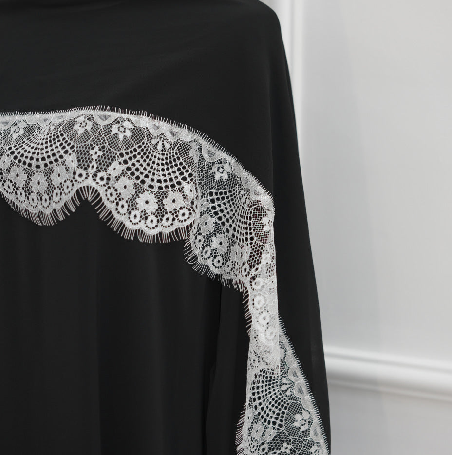 LR1175  Lace-paneled plus size loose fit dress + hijab 2-piece set