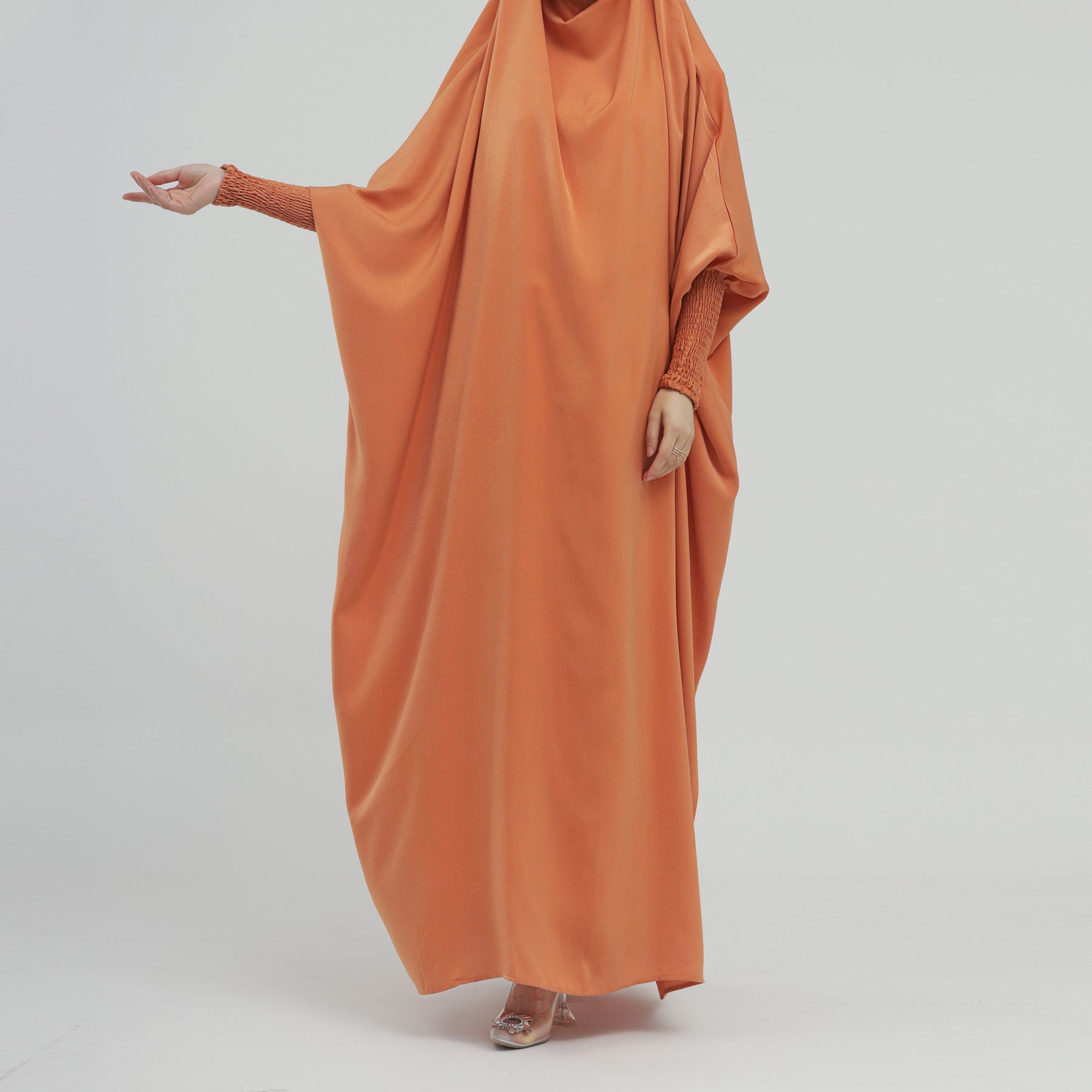 LR484   Plain plus size hijab-integrated dress