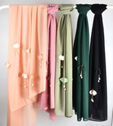 W-0047 plain pearl chiffon Flower and pearl decoration hijab scarf