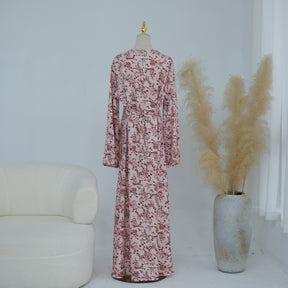 LR1324  Floral Print Plus Size Polyester Long Sleeve Dress - No Hijab