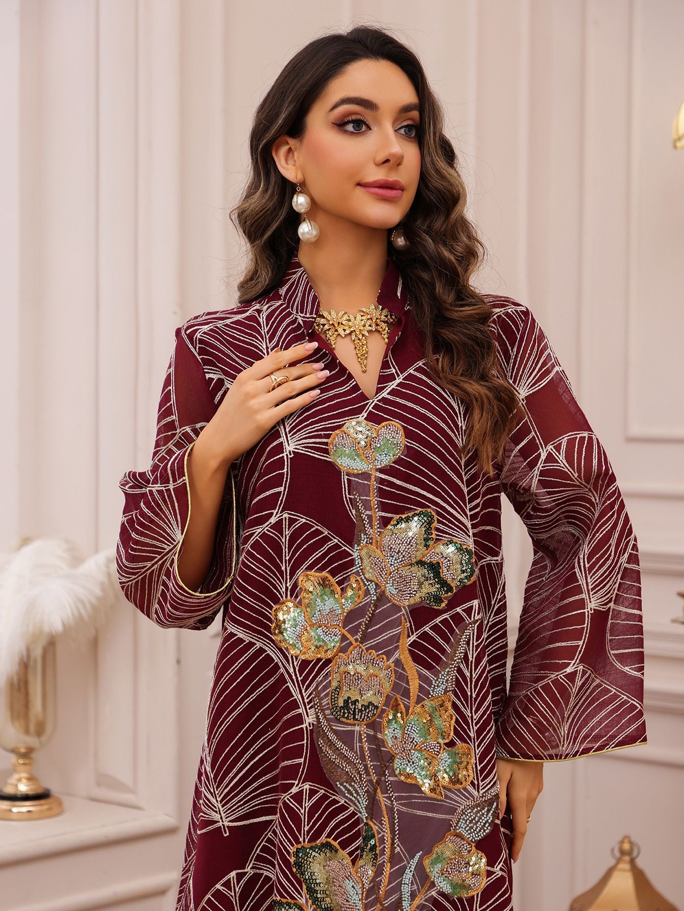 AB485  Mesh Embroidered Maxi Dress Ethnic Women's Clothing