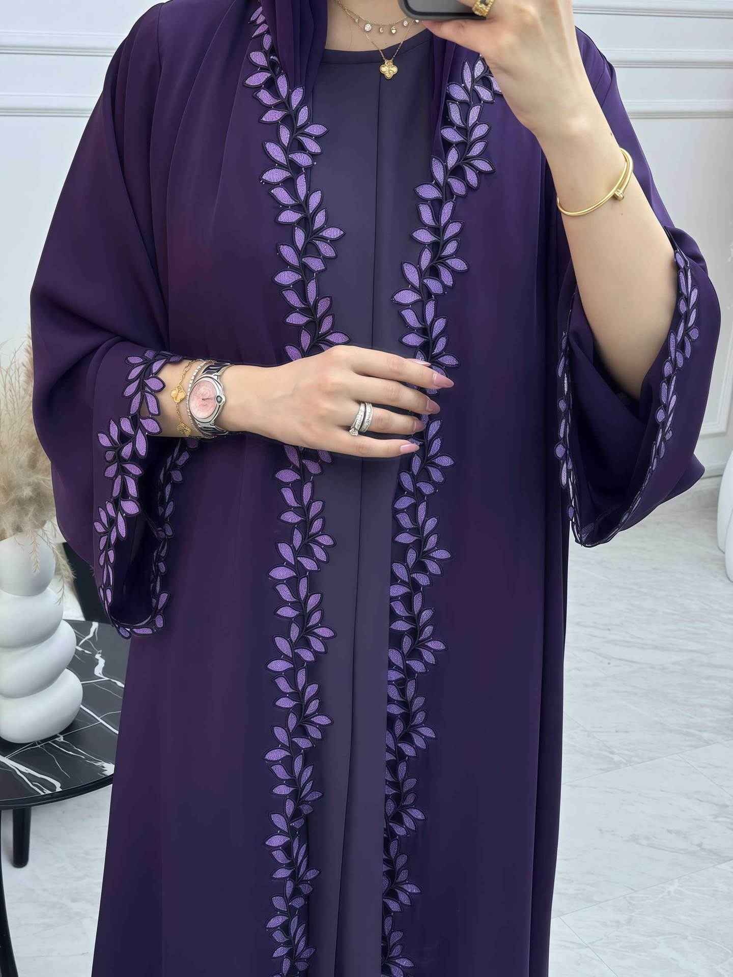 216  Lace-Trimmed Abaya Dress