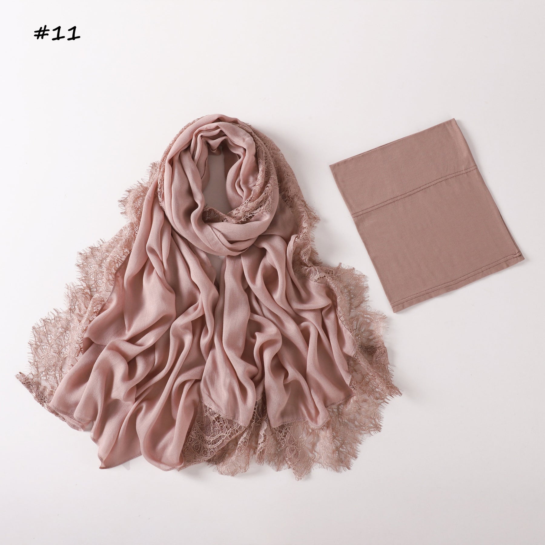 YZ347  Plain Modal Lace Hijab + Mercerized Cotton Tube Cap Set