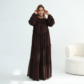 LR1161  Long Sleeve Tiered Ruffle Double Layer Dress