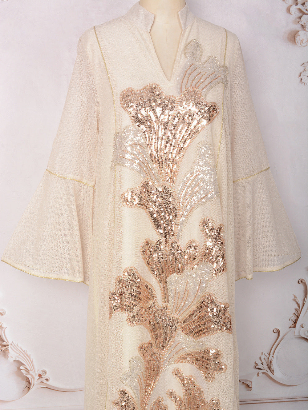 MT557  Stand Collar Sequin Beaded Embroidered Luxury Dress