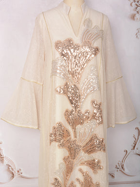 MT557  Stand Collar Sequin Beaded Embroidered Luxury Dress
