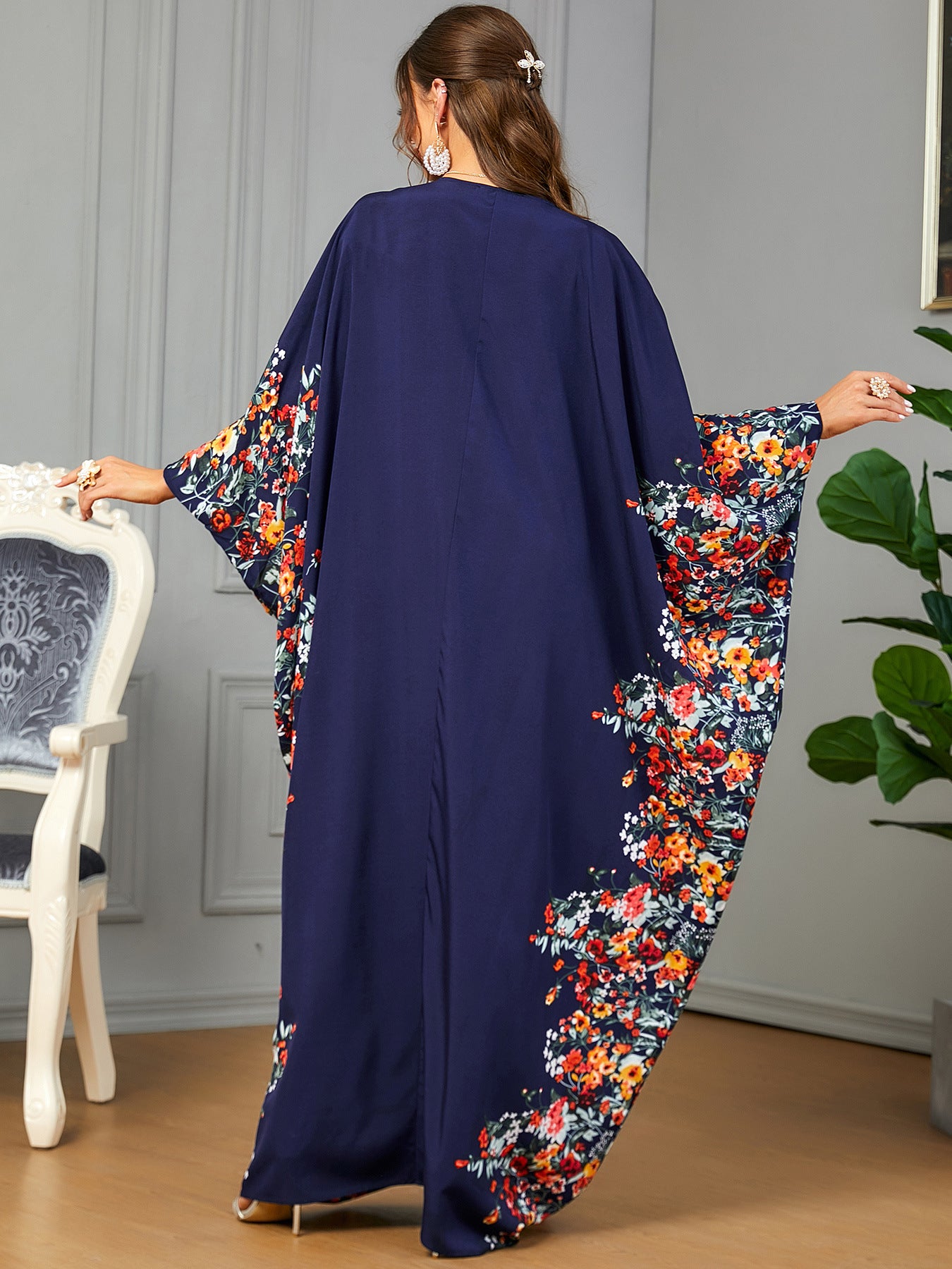 3422  Batwing sleeve printed dress