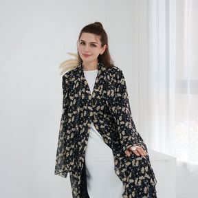 LR1067  Printed Chiffon Lined Open Abaya + Hijab Set