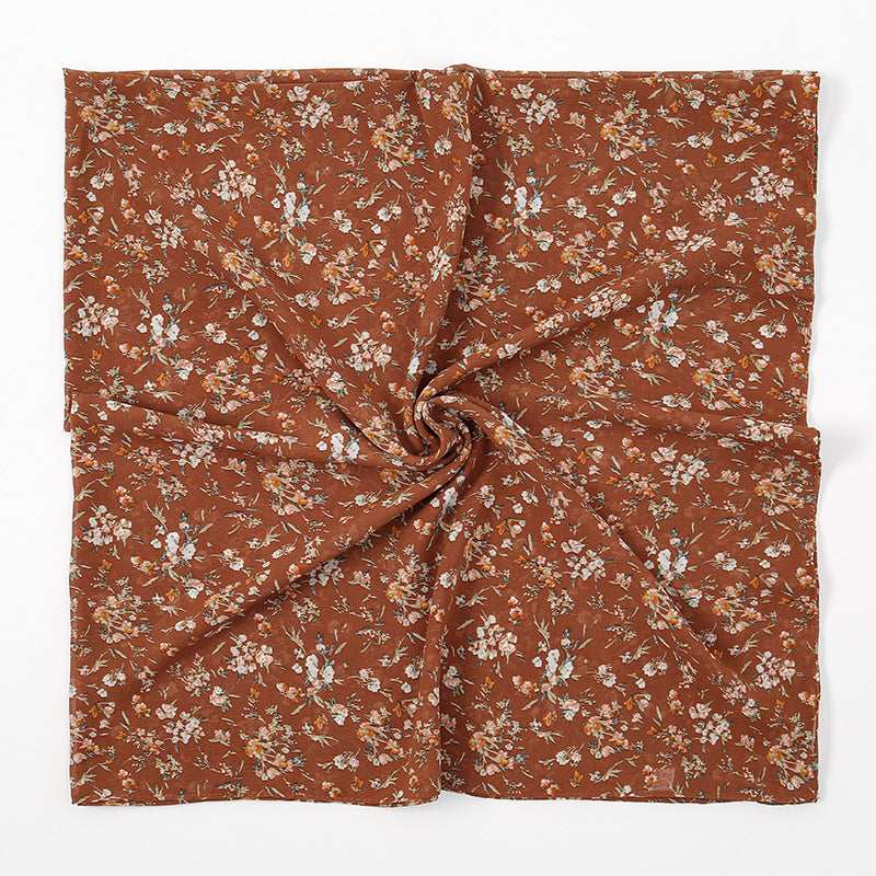 YW347  115*115CM Large Size Floral Pearl Chiffon Printed Square Scarf