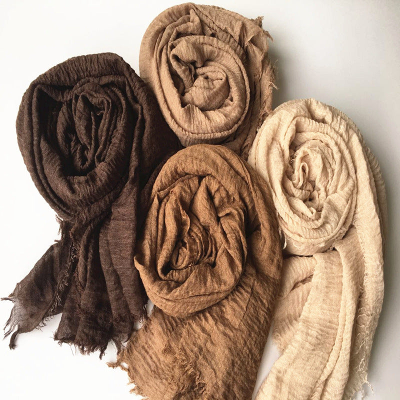 WJ01   Cotton scarf solid color scarf wrinkled bubble scarf shawl headscarf