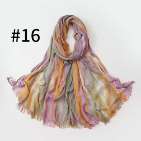 SS007  Gradient Rainbow Collection Short Tassel Crinkled Hijab