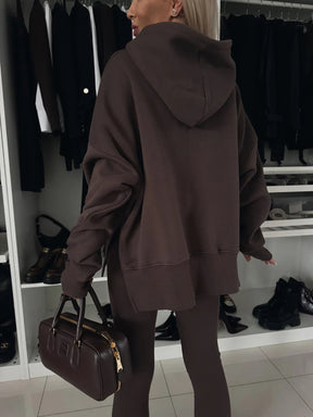 M80070  Women's Plain Printed Hooded Sweatsuit Autumn Winter Set