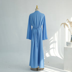 LR1124  Plain Solid Polyester Tie-Front Open Abaya Cardigan + Inner 2-Piece Set