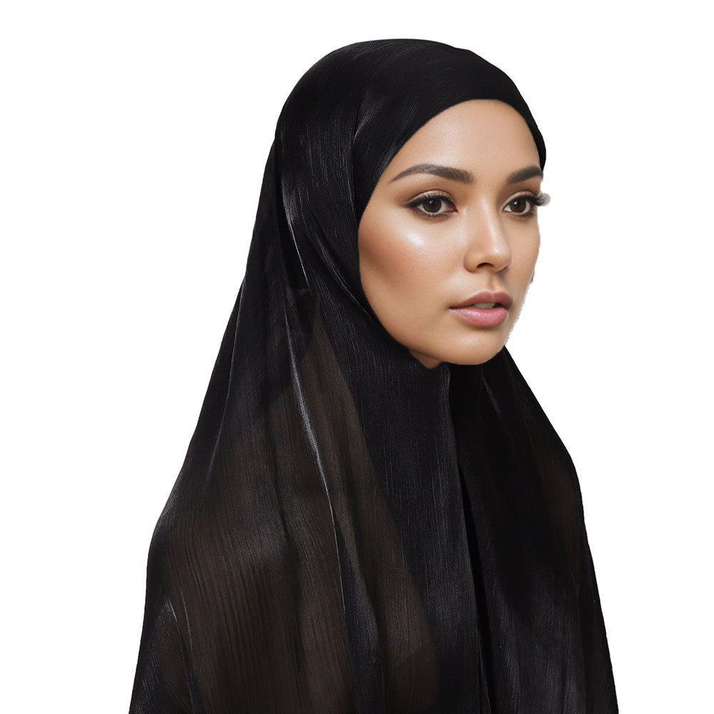 MSL355  Adjustable Cotton Jersey Muslim Cap+Island Satin Crepe Long Scarf