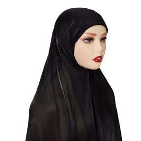MSL355  Adjustable Cotton Jersey Muslim Cap+Island Satin Crepe Long Scarf