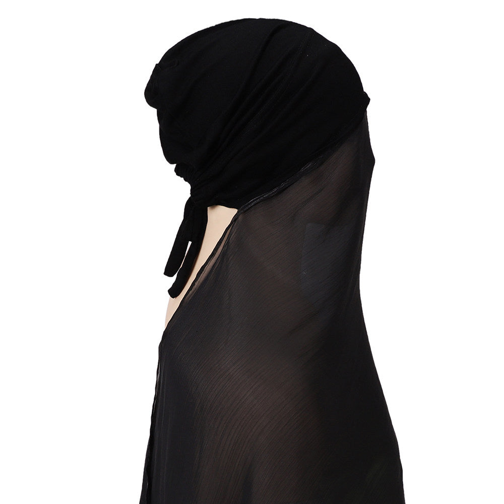MSL355  Adjustable Cotton Jersey Muslim Cap+Island Satin Crepe Long Scarf