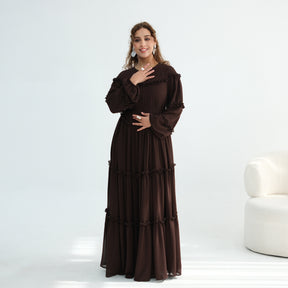 LR1161  Long Sleeve Tiered Ruffle Double Layer Dress