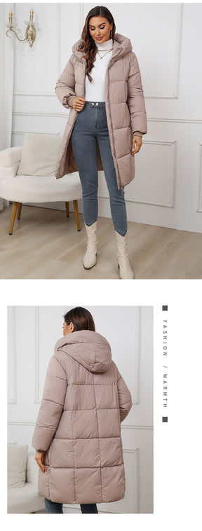 W1836  Women's Hooded Mid-Length Slim Winter Cotton-Padded Coat