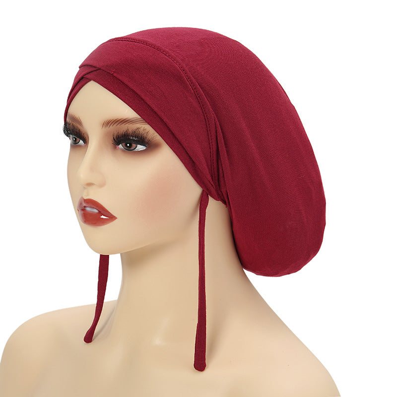 8094  Back tie women's adult headscarf hat four seasons style solid color cross-border daily all-match pullover hat Mu