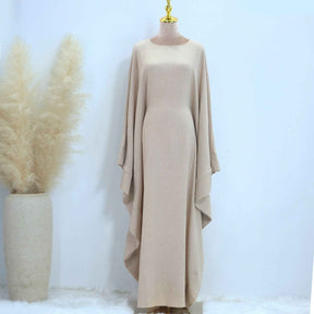 LR719 Abaya Dress with Draped Waist & Batwing Sleeves