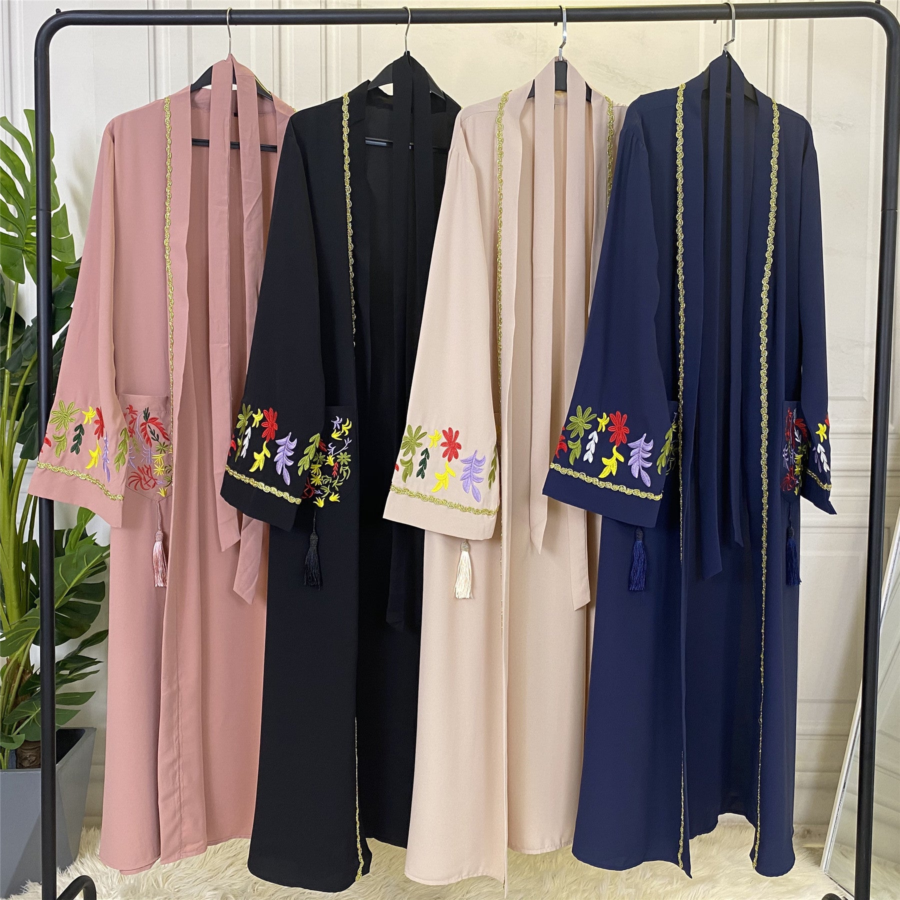 1870 embroidery muslim abaya cardigan dress