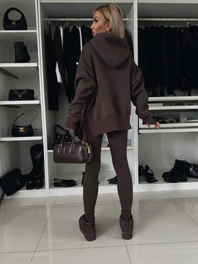 M80070  Women's Plain Printed Hooded Sweatsuit Autumn Winter Set