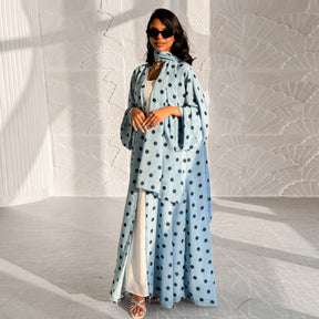 LR1119  Women's Vibrant Polka Dot Cardigan & Hijab 2-Piece Set