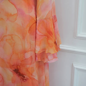 LR1338  Printed Double-Layer Chiffon Flare Sleeve Dress