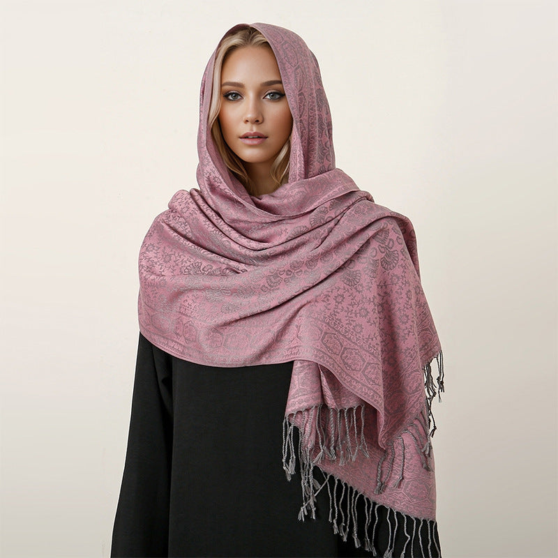 MY14 Winter cashmere-like warm tassel jacquard scarf