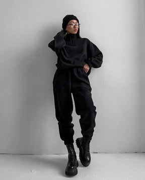 PP5972 Spring Autumn Plain Loose Zip Up Stand Collar Sweatsuit 2-Piece Set Abaya