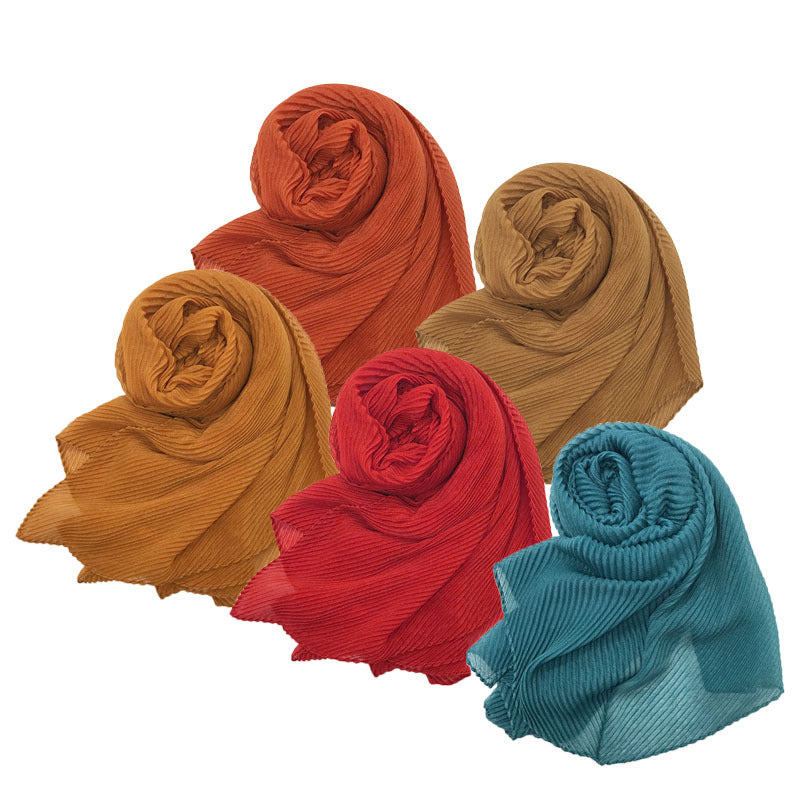 WJ349 pleated plain voile hijab scarf