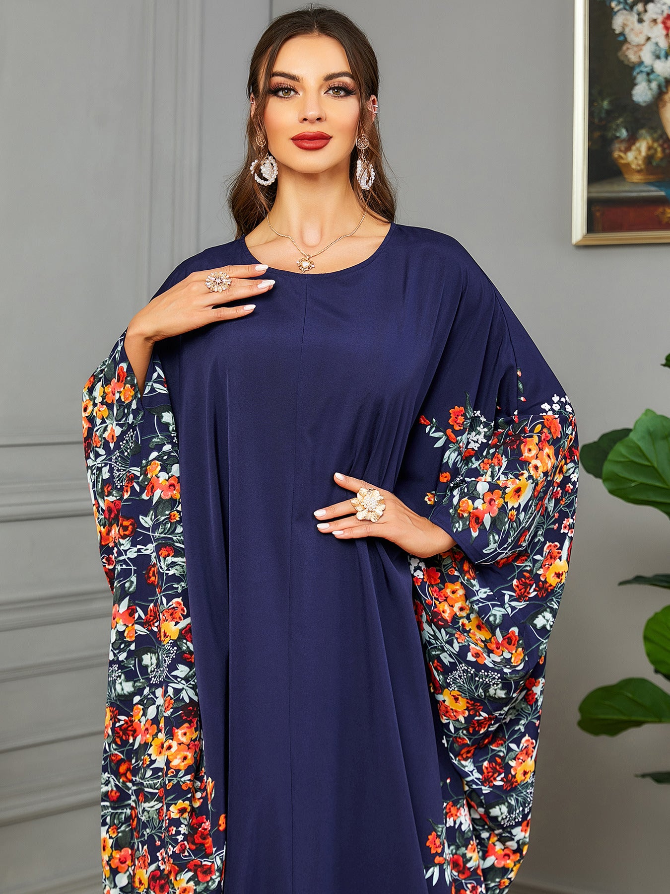 3422  Batwing sleeve printed dress