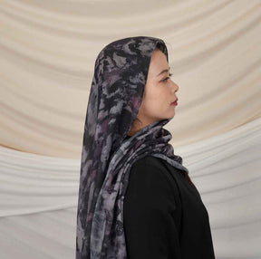 MD017  Modal Polyester Cotton Blend Floral Tie-Dye Single-Needle Hijab