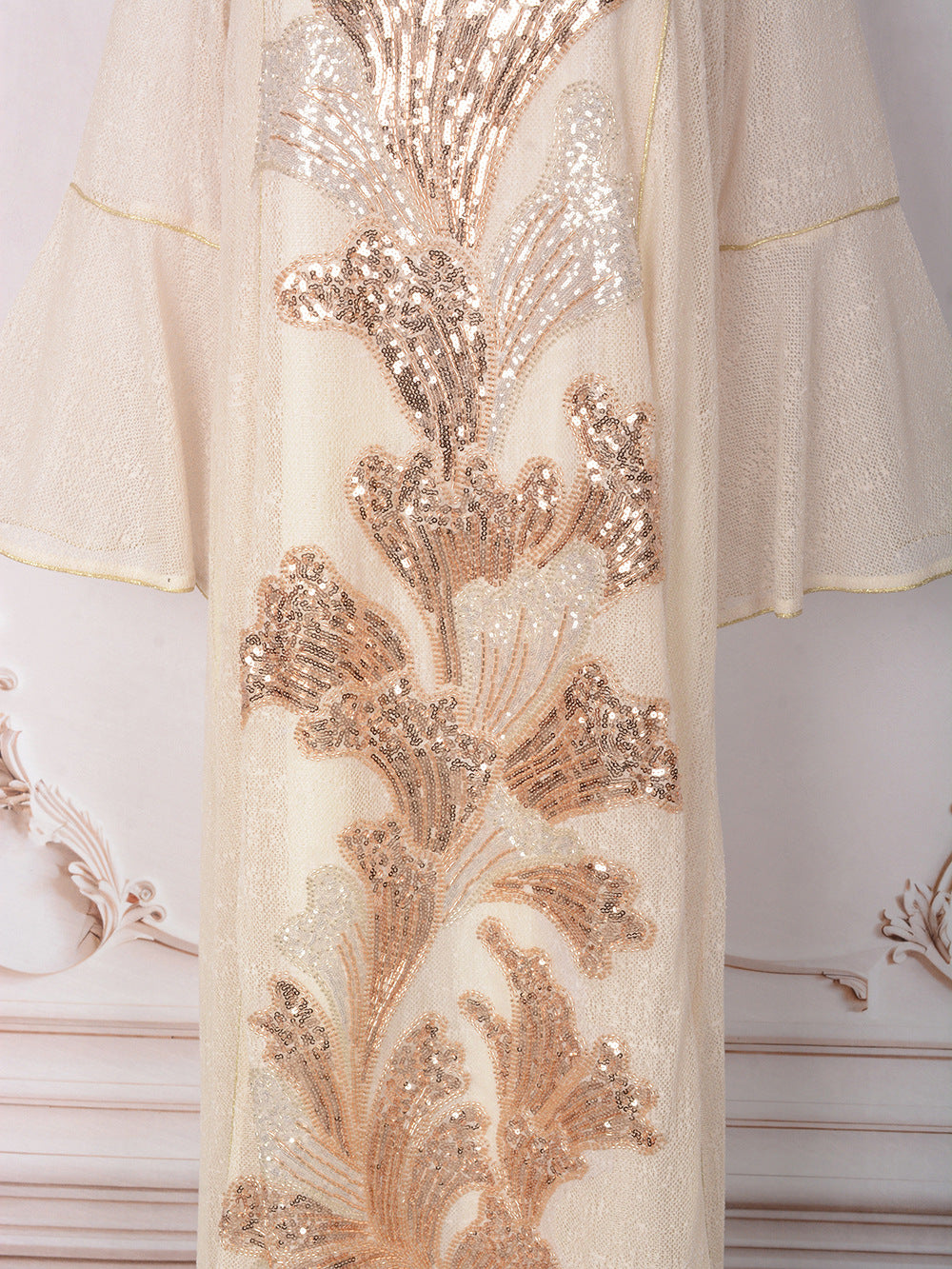 MT557  Stand Collar Sequin Beaded Embroidered Luxury Dress