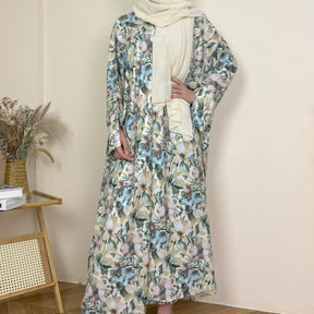 SMYH  Slim-fit Casual Long Versatile Printed Abaya + Hijab Set