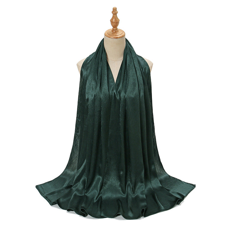 YW305  Malaysia new imitation silk smooth satin long scarf shawl pleated satin grab head covering scarf lady