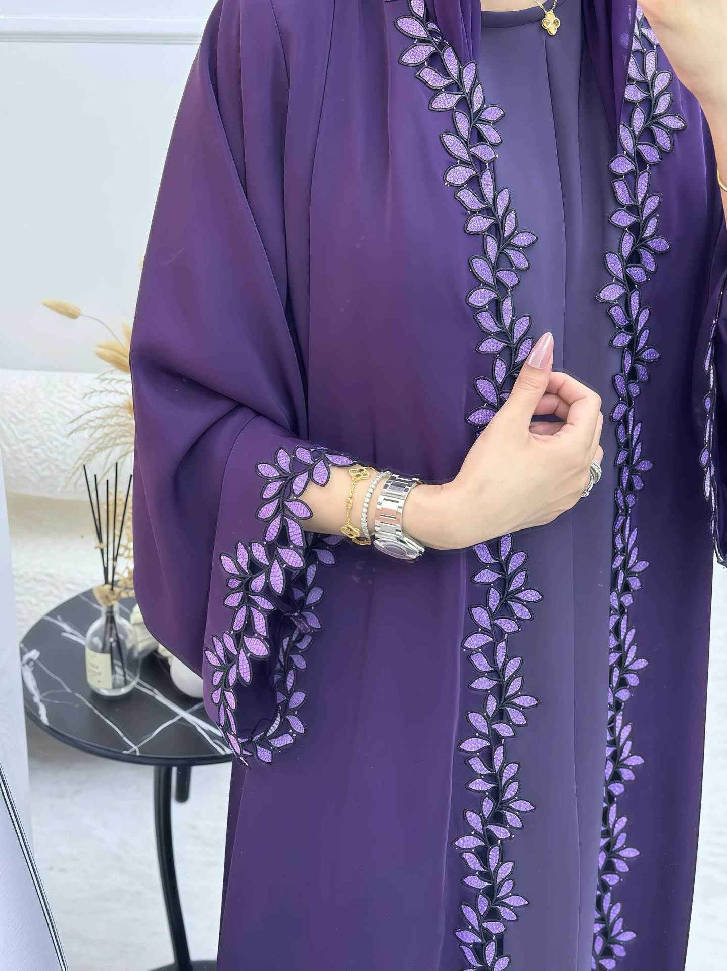 216  Lace-Trimmed Abaya Dress