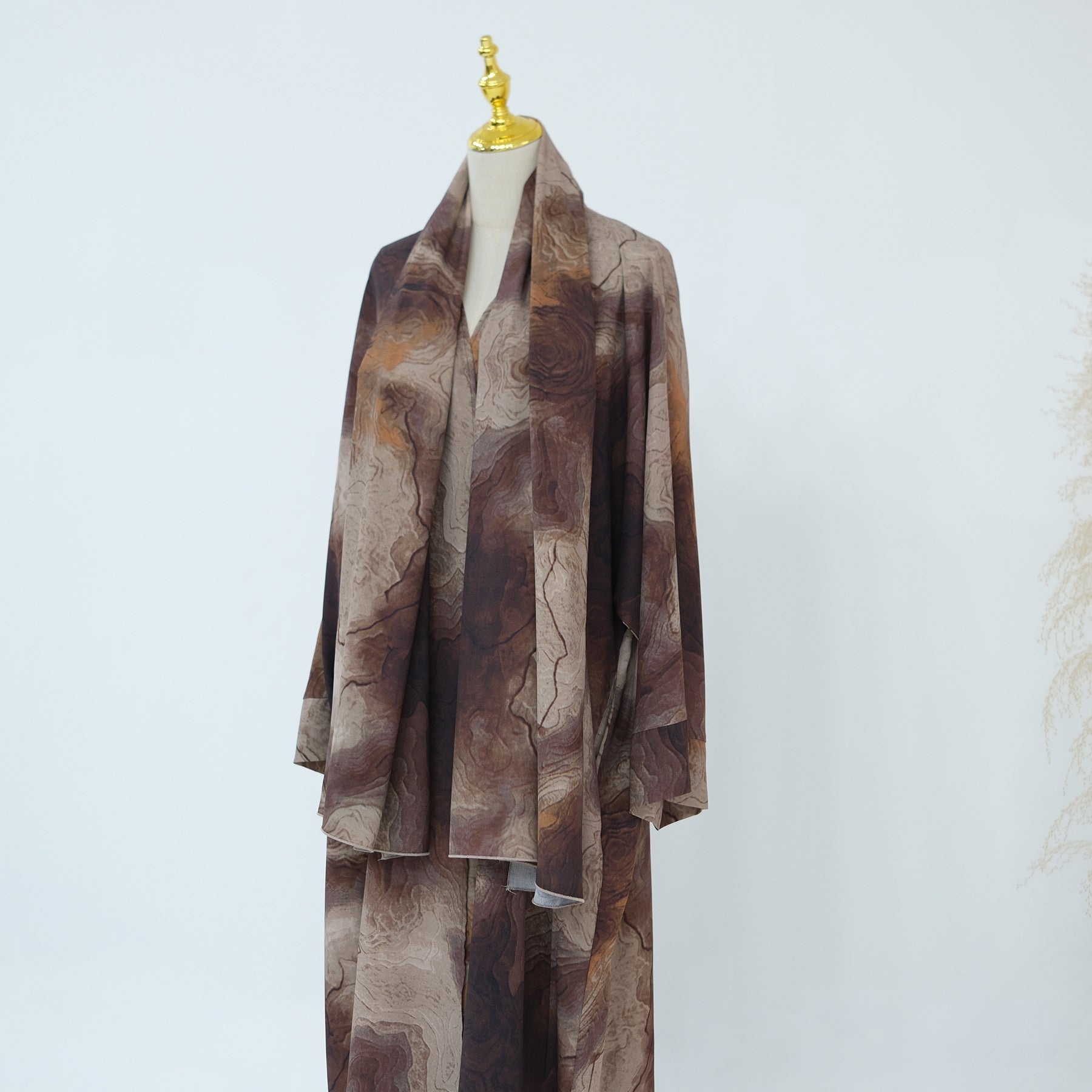 LR1158  Printed cardigan + hijab 2-piece set