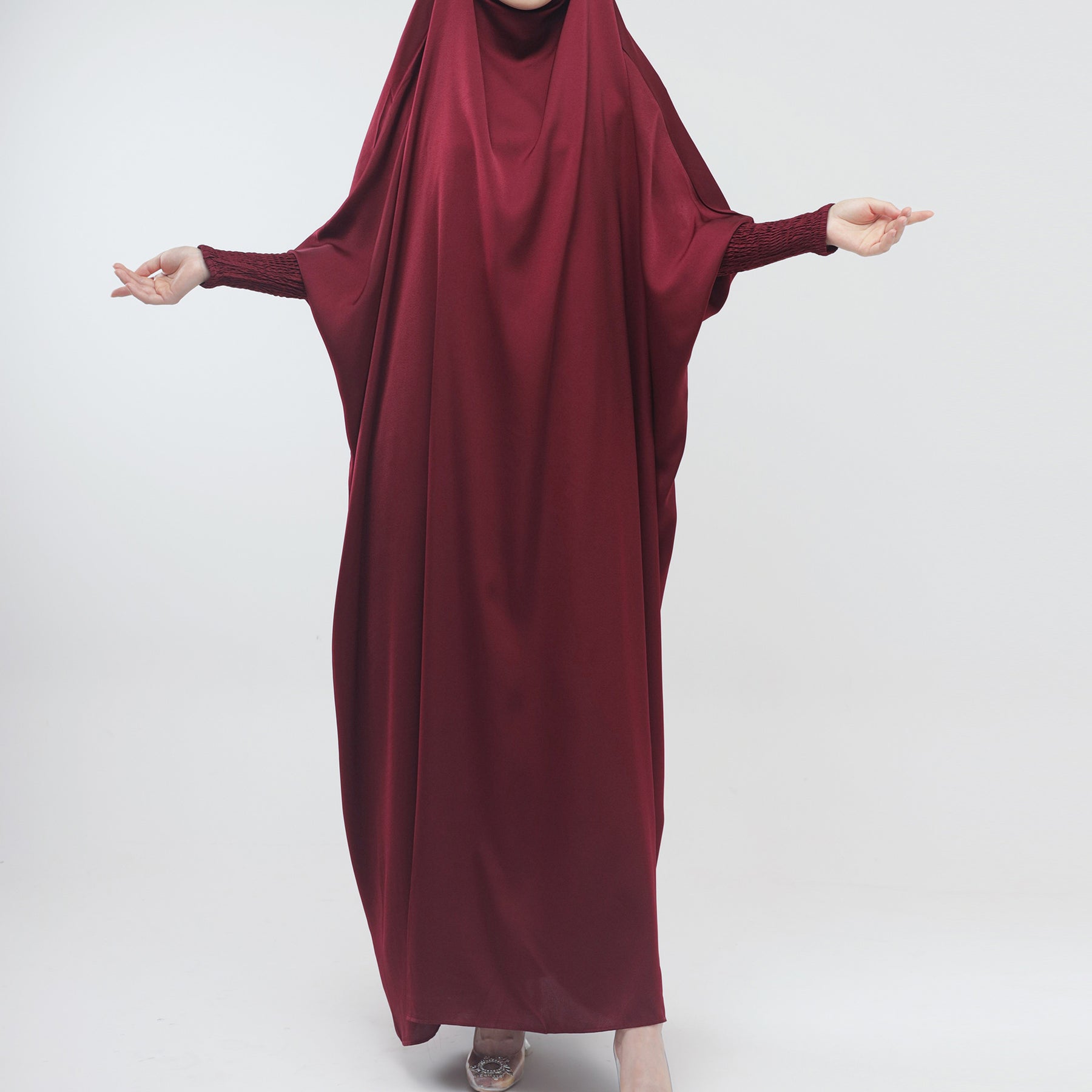 LR484   Plain plus size hijab-integrated dress