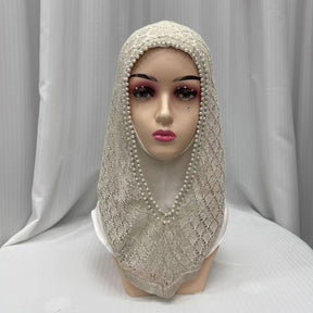 F053  Hollow-out Shiny Thread Beaded Headwrap Jersey Cap