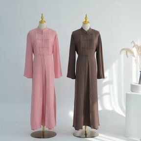 LR1124  Plain Solid Polyester Tie-Front Open Abaya Cardigan + Inner 2-Piece Set