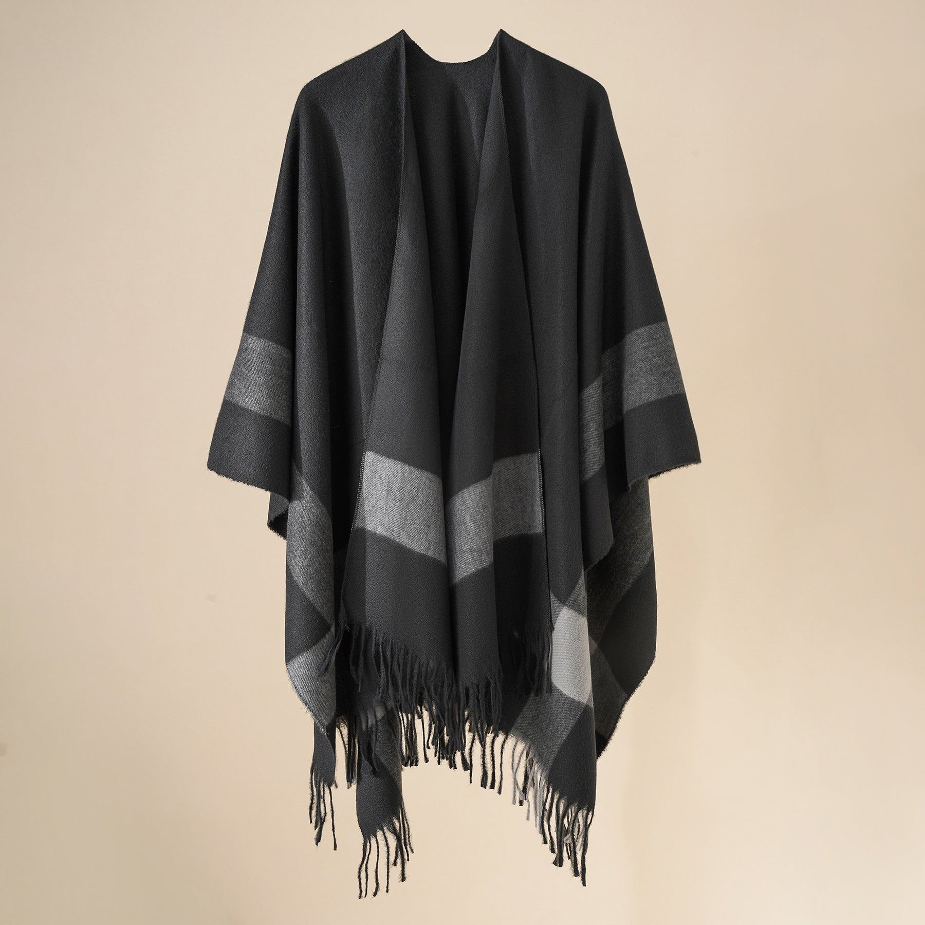 Plaid blanket warm fringed cardigan shawl for autumn and winter