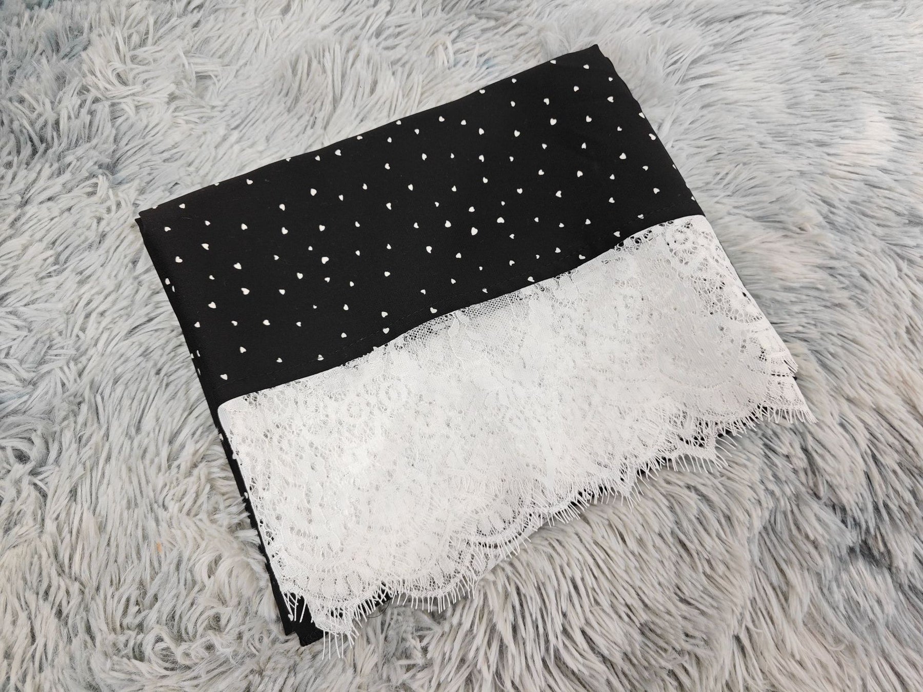 MQ259  Lace Trim Polka Dot Print Abaya Cardigan with Hijab Set