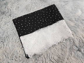 MQ259  Lace Trim Polka Dot Print Abaya Cardigan with Hijab Set